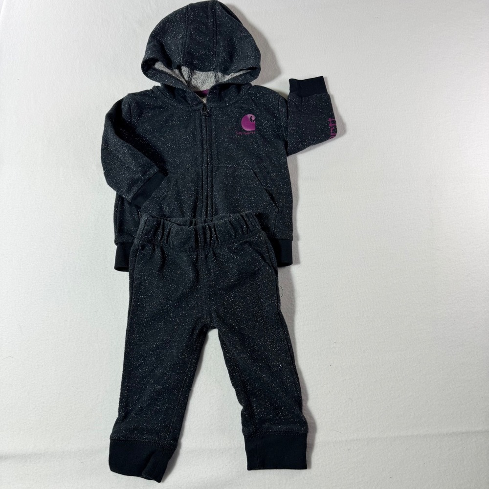 Carhartt Baby Girls Hoodie and Joggers 2-Piece Set 9M Black Sparkle Fleece